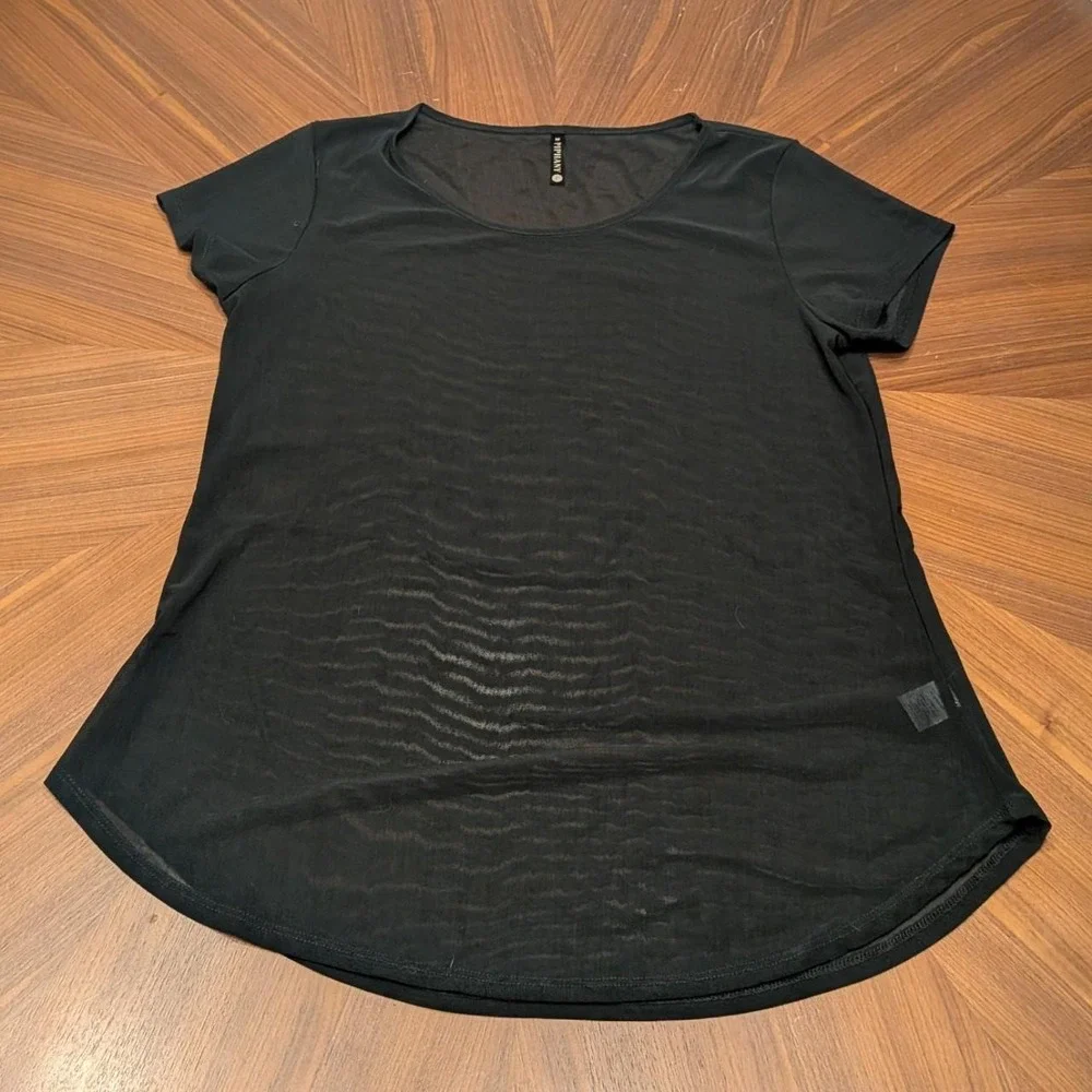 PIPHANY Mesh Top Women Black Excellent Short Sleeve Sheer Scoop Neck M